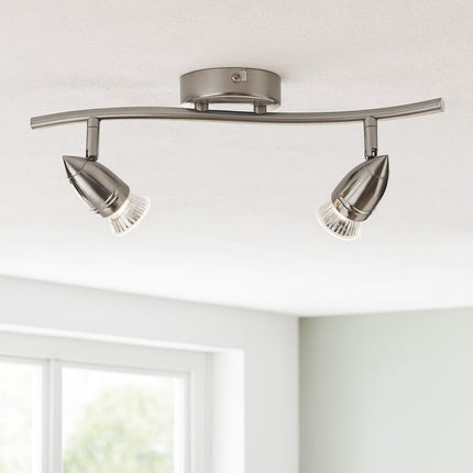 2-Light Spot Bar – Adjustable Indoor Ceiling Spotlight, GU10, Brushed Chrome Steel