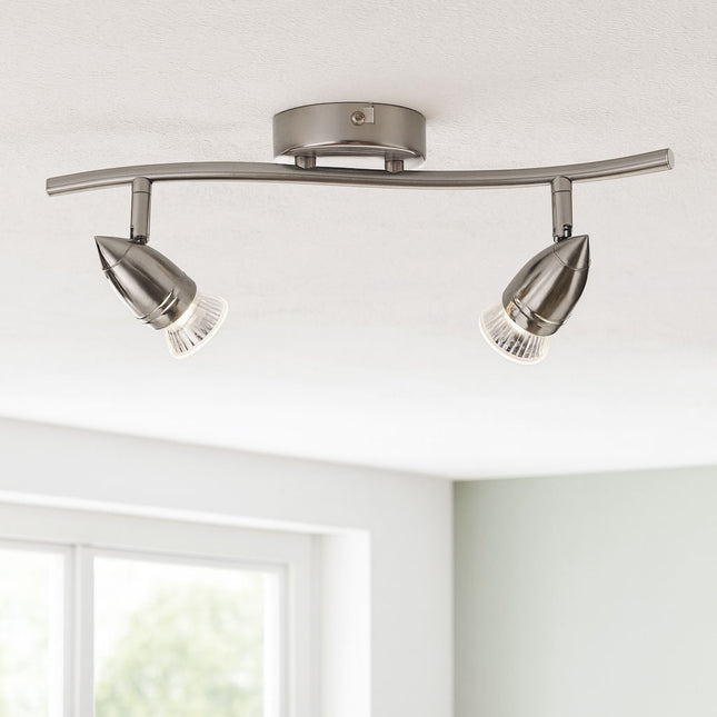 2-Light Spot Bar – Adjustable Indoor Ceiling Spotlight, GU10, Brushed Chrome Steel