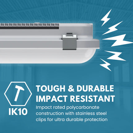 4ft Non-Corrosive Twin LED Batten – High Lumen 4900lm, CCT Tri-Colour, Multi-Wattage, IP65, Standard
