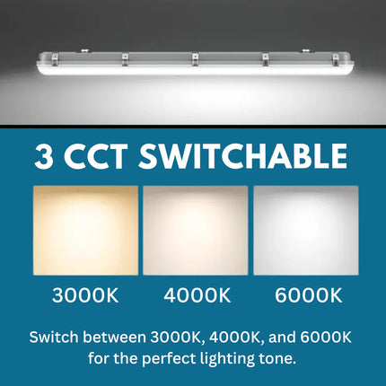 4ft Non-Corrosive Twin LED Batten – High Lumen 4900lm, CCT Tri-Colour, Multi-Wattage, IP65, Standard