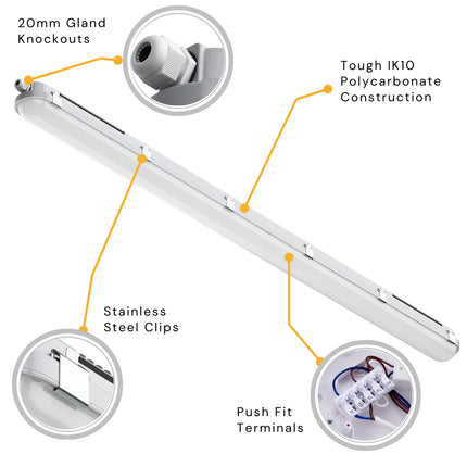 4ft Non-Corrosive Twin LED Batten – High Lumen 4900lm, CCT Tri-Colour, Multi-Wattage, IP65, Standard