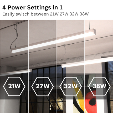 4ft Twin LED Batten Light – 3CCT & 21W-38W Selectable, Multi-Wattage, IP20, Emergency