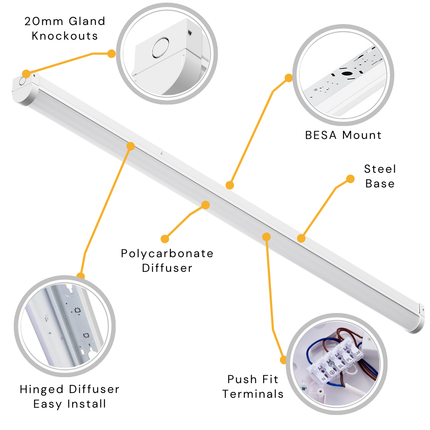 5ft Single LED Batten Light – 3CCT & 18W-32W Selectable, Multi-Wattage, IP20, Standard