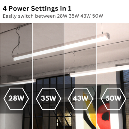 5ft Twin LED Batten Light – 3CCT & 29W-52W Selectable, Multi-Wattage, IP20, Standard