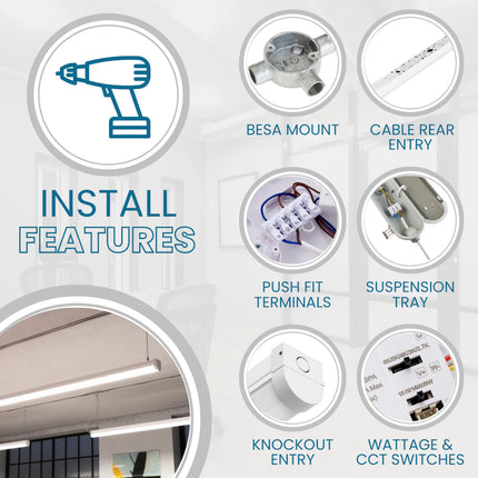 5ft Single LED Batten Light – 3CCT & 18W-32W Selectable, Multi-Wattage, IP20, Standard
