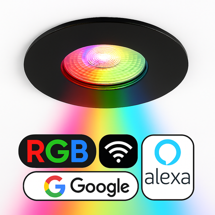 Smart Wifi RGB-CCT Fire-Rated Downlight (Alexa & Google) – IP65, GU10, Matt Black