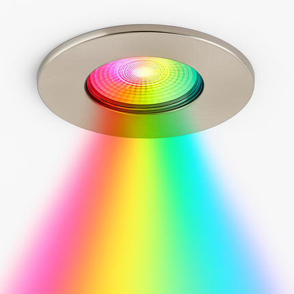 Smart Wifi RGB-CCT Fire-Rated Downlight (Alexa & Google) – IP65, GU10, Satin Nickel