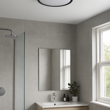 Round Ceiling Light – 18W LED, 1850lm, 3000K Warm White, IP44, Black
