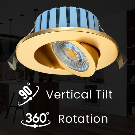 3CCT Fire‑Rated Tilt Adjustable Downlight – 7 W, 700 lm, IP65 Polished Brass