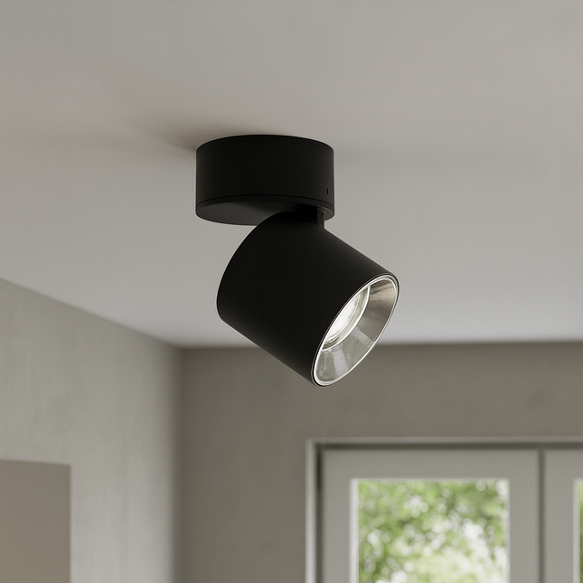 Single Adjustable Spotlight – GU10 Ceiling Light, Matt Black, IP20