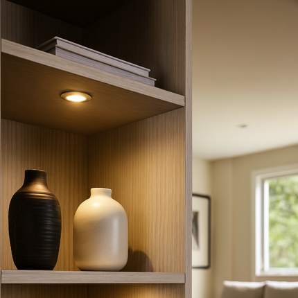 Mini Recessed Under Cabinet LED Downlight Light – 1.5W, 12V, 3000K Warm White, Polished Chrome