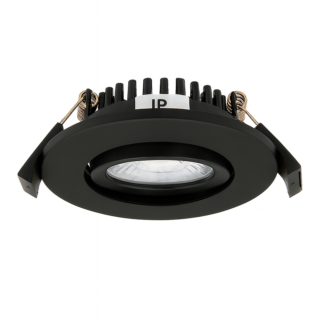 Adjustable IP65 Dimmable LED Slim Tilt Downlight, Fire Rated, 5W, 500 Lumens, Black