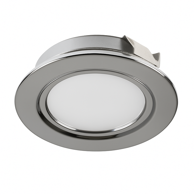 Mini Recessed Under Cabinet LED Downlight Light – 1.5W, 12V, 3000K Warm White, Polished Chrome
