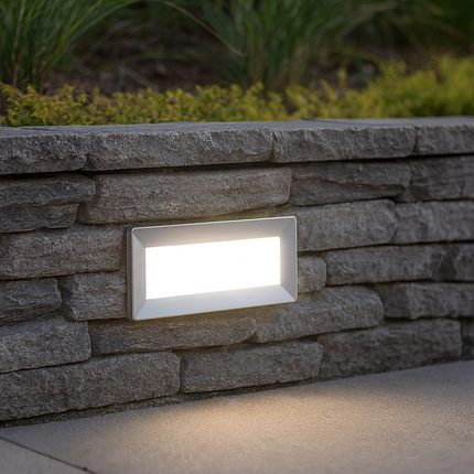 LED Slim Brick Step Light – Integrated LED, Frosted Diffuser, IP65, Brushed Nickel