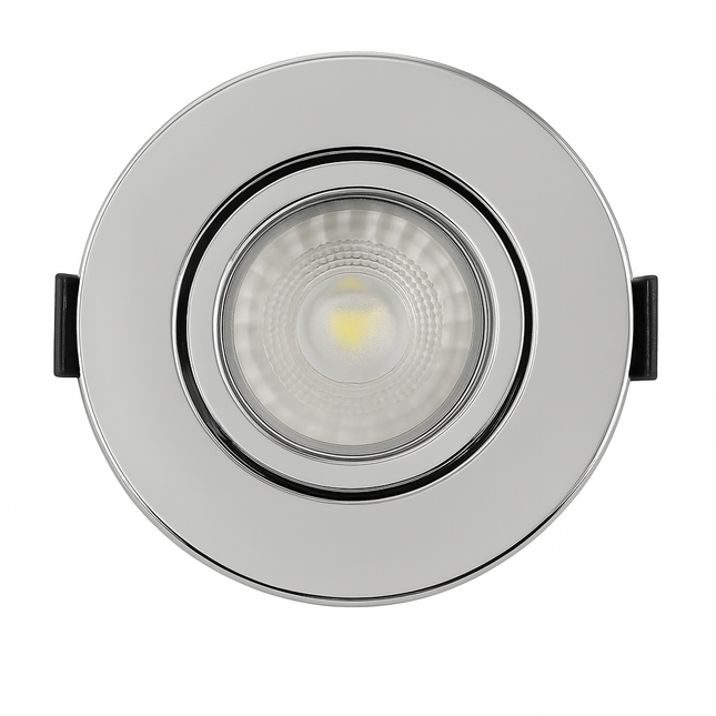 Adjustable IP65 Dimmable LED Slim Tilt Downlight, Fire Rated, 5W, 500 Lumens, Polished Chrome