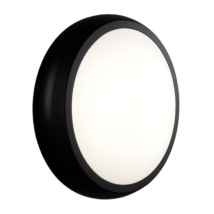 CE3X5 Round LED 3hr Emergency Microwave Sensor Bulkhead Light - Switchable 8‑16 W, 5‑CCT, IP65, Black