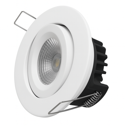 Dimmable LED Tilt Downlight Fire-Rated 30/60/90 min – 7W, 3000K Warm White, IP20, Matt White