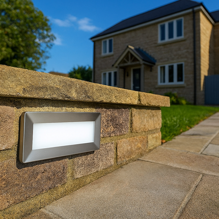 LED Slim Brick Step Light – Integrated LED, Frosted Diffuser, IP65, Brushed Nickel