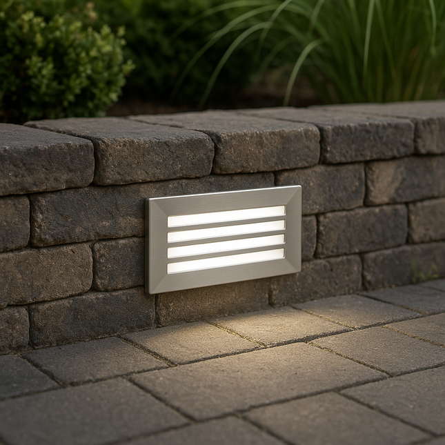 LED Slim Brick Step Light – Integrated LED, IP65, Brushed Nickel