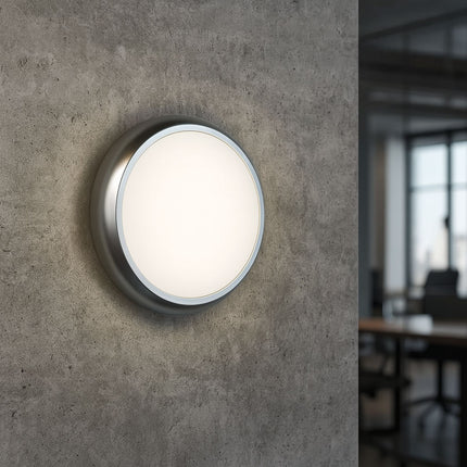 CE3X5 Round LED 3hr Emergency Corridor Sensor Bulkhead Light - Switchable 8‑16 W, 5‑CCT, IP65, Polished Chrome