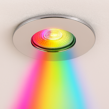 Smart Wifi RGB-CCT Fire-Rated Downlight (Alexa & Google) – IP65, GU10, Polished Chrome