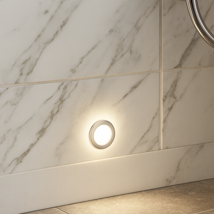 LED Recessed Bathroom Plinth/Floor Light – 20mm, 12V, IP68 316 Marine Grade Stainless, 3000K Warm White