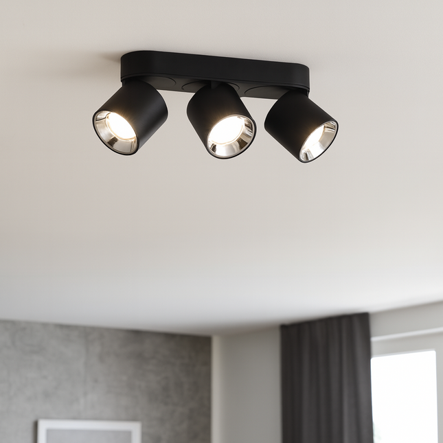 Triple Adjustable Modern Spotlight – GU10 Ceiling Light, Matt Black, IP20