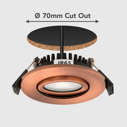 Adjustable IP65 Dimmable LED Slim Tilt Downlight, Fire Rated, 5W, 500 Lumens, Antique Copper