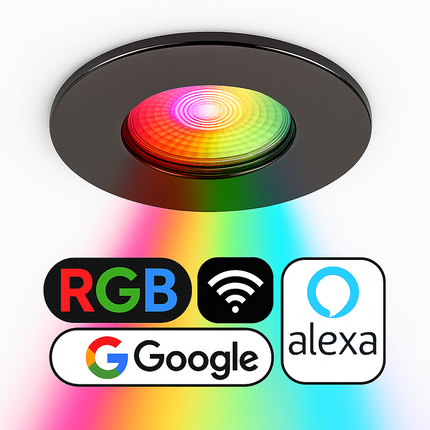 Smart Wifi RGB-CCT Fire-Rated Downlight (Alexa & Google) – IP65, GU10, Black Nickel