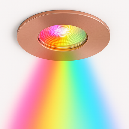 Smart Wifi RGB-CCT Fire-Rated Downlight (Alexa & Google) – IP65, GU10, Brushed Copper
