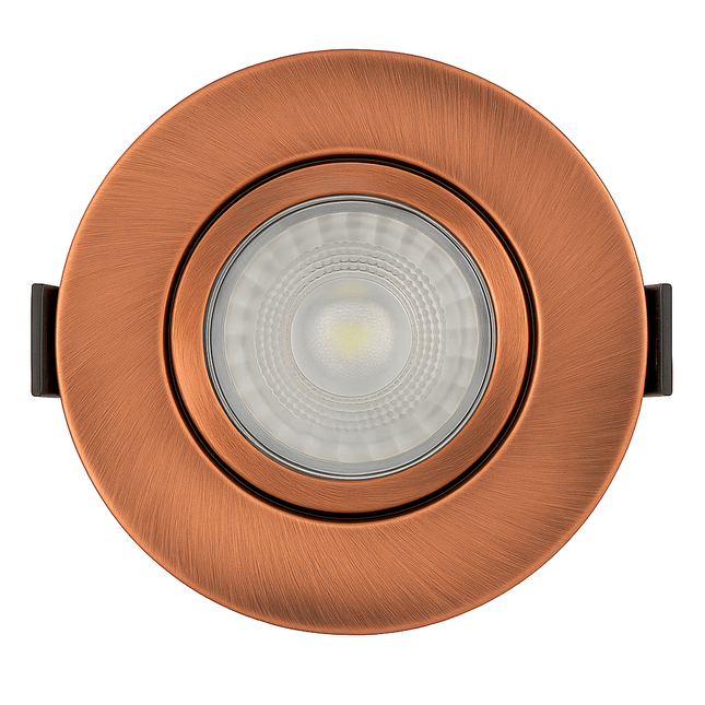 Copper-colored recessed light fixture on a white background