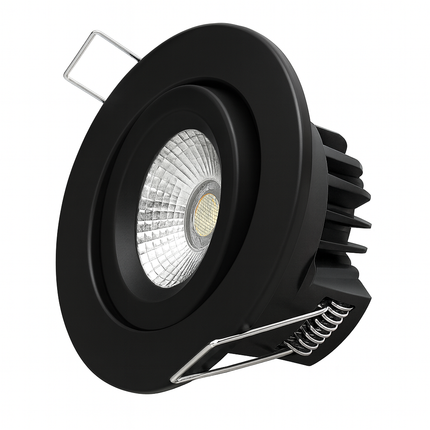Dimmable LED Tilt Downlight Fire-Rated 30/60/90 min – 7W, 3000K Warm White, IP20, Matt Black