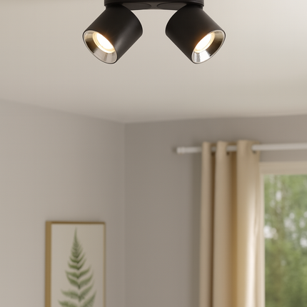 Twin Adjustable Modern Spotlight – GU10 Ceiling Light, Matt Black, IP20