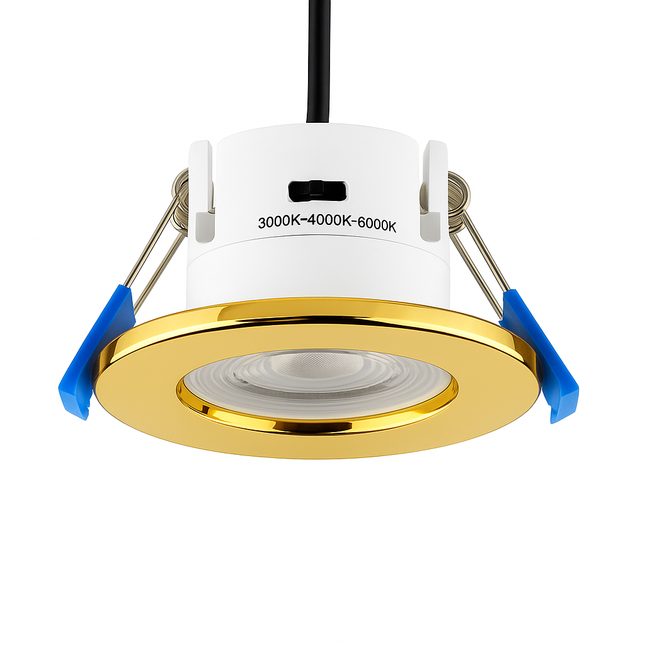 3CCT 5W Fire-Rated LED Downlight - Fire Rated 30/60/90 min - IP65, Polished Brass