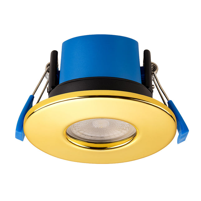 Ceiling light fixture with blue and gold design on a white background