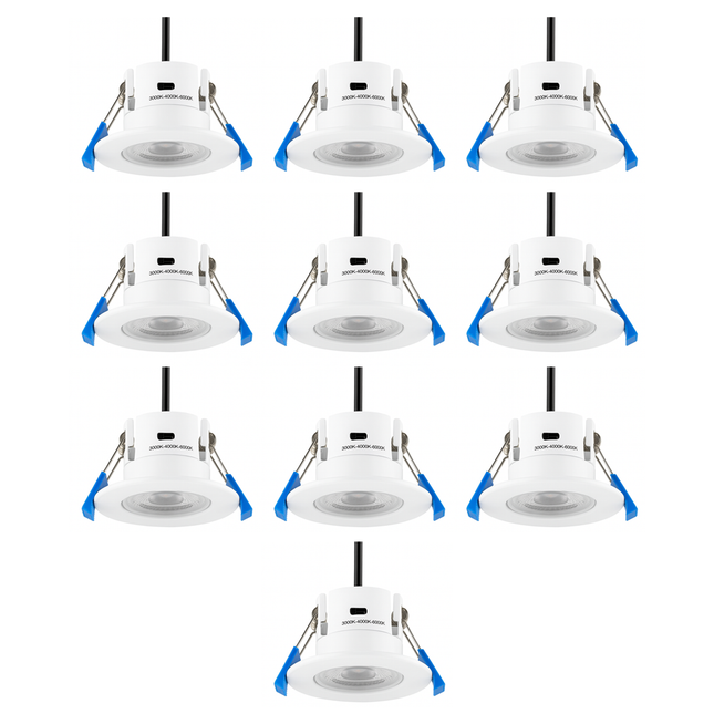 TRADE 10 PACK - 3CCT 5W Fire-Rated LED Downlight - Fire Rated 60/90 min - IP65, Matt White
