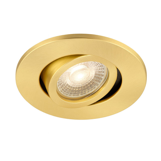 Fire-Rated 30/60/90 min Open Back Tilt Adjustable Downlight – IP65, GU10, Satin Brass