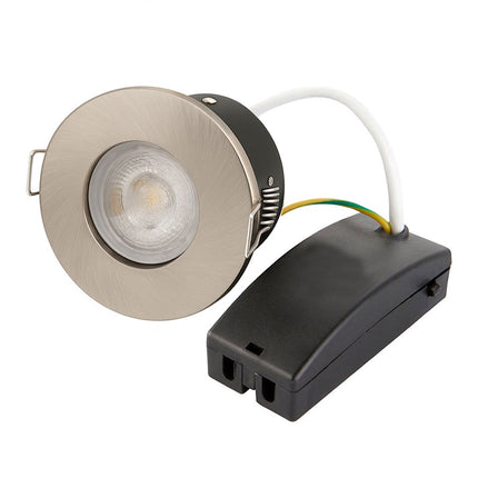 Fire-Rated 30/60/90 min Open Back Downlight – IP65, GU10, Satin Nickel
