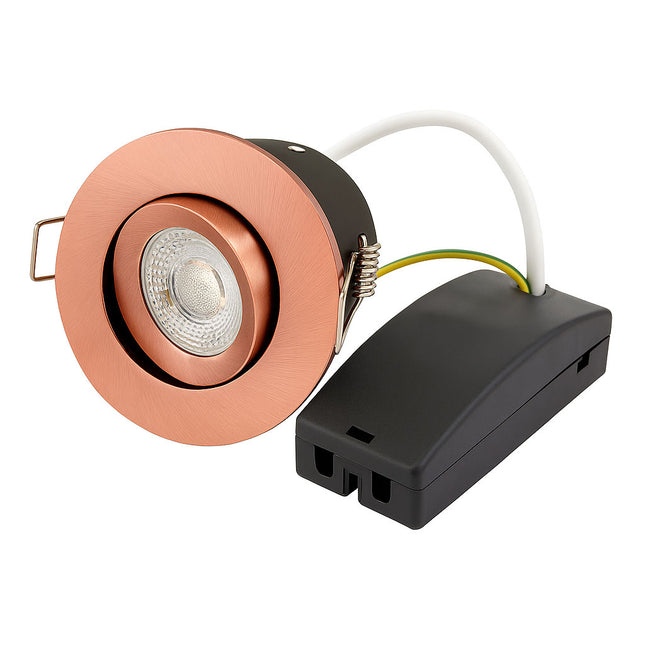 Fire-Rated 30/60/90 min Open Back Tilt Adjustable Downlight – IP20, GU10, Brushed Copper