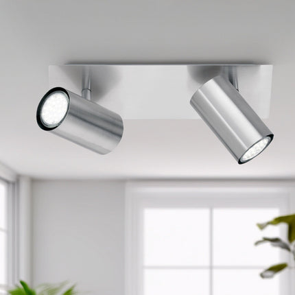 Twin Square Adjustable Spotlight – GU10 Wall or Ceiling Light, Matt Nickel, IP20